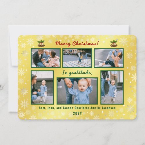 6 Photos Collage Cute Elegant Golden Personalized Holiday Card
