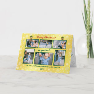 6 Photos Collage Cute Elegant Golden Personalized Holiday Card
