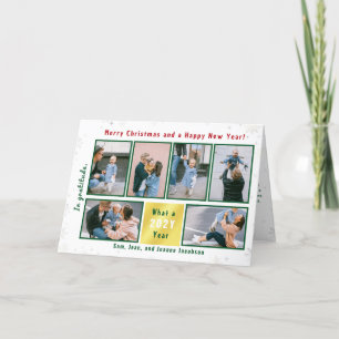 6 Photos Collage Letter Cute Elegant Personalized Holiday Card