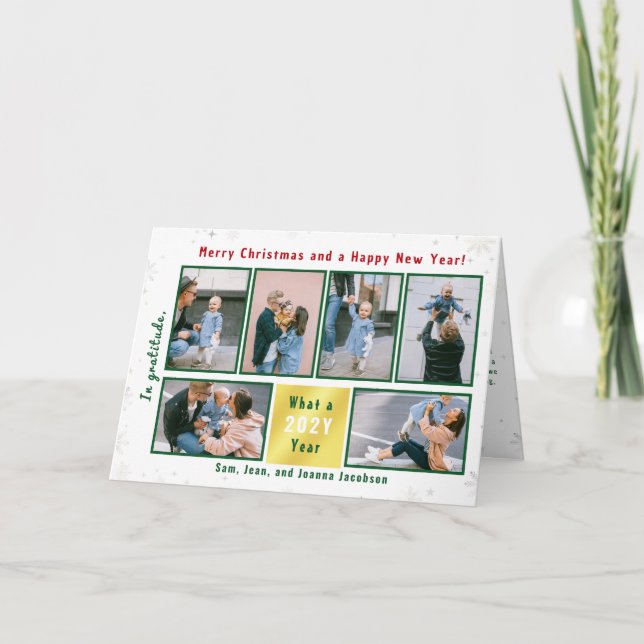 6 Photos Collage Letter Cute Elegant Personalized Holiday Card (Front)