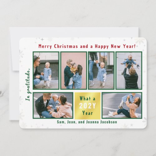 6 Photos Collage Letter Cute Elegant Personalized Holiday Card