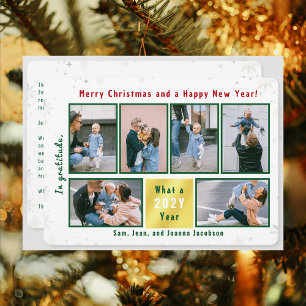 6 Photos Collage Letter Cute Elegant Personalized Holiday Card