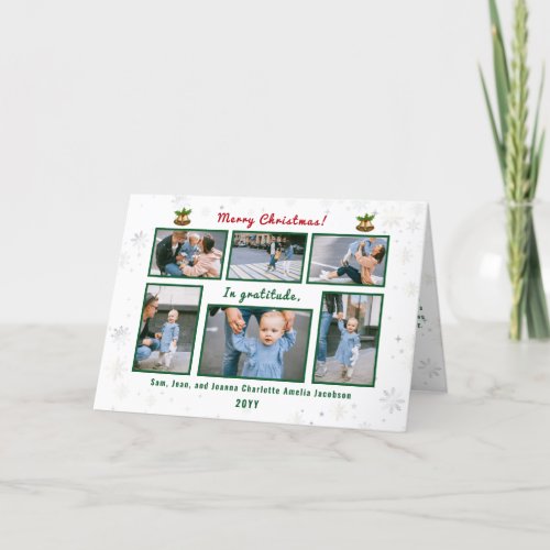 6 Photos Collage Letter Cute Elegant Personalized  Holiday Card