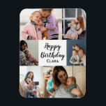 6 Photos Collage Personalized Script Birthday Magnet<br><div class="desc">Say Happy Birthday with a love heart photo collage, personalized birthday card. The photo template is set up for you to add your pictures, working in rows from top to bottom. The photo collage holds 6 photos which are displayed in a mix of portrait, landscape and square. The name is...</div>