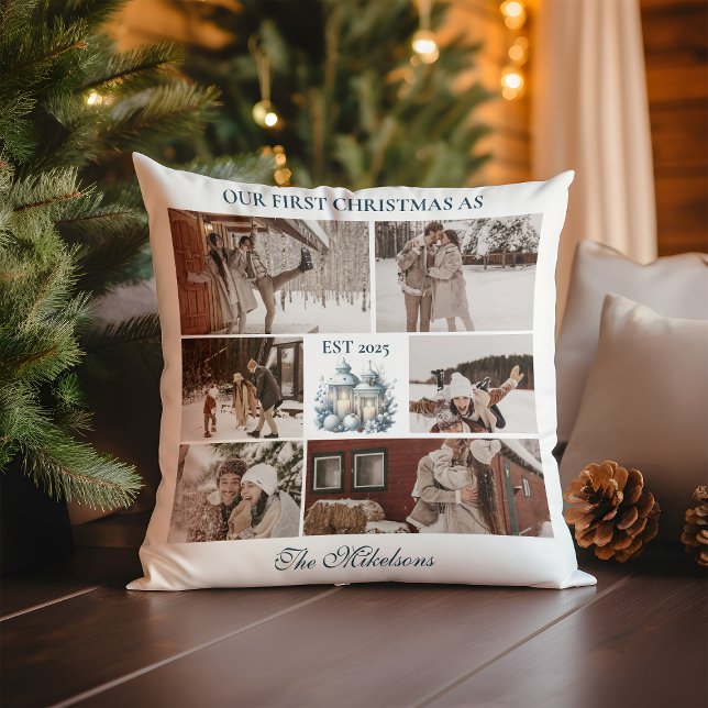 6 Photos First Christmas Together Throw Pillow (Creator Uploaded)