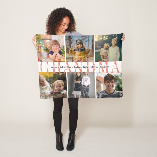 6 Photos Grandkids Custom Name Gift For Grandma Fleece Blanket