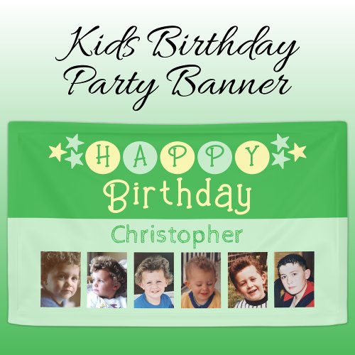 6 photos happy birthday name kids green party