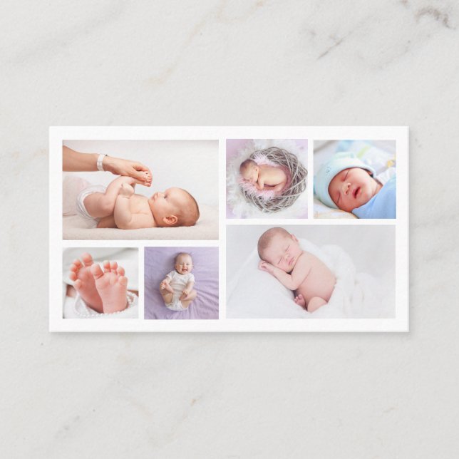 6 Photos Logo QR Code Newborn Baby Photographer  Business Card (Front)