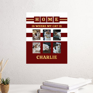 6 photos name animal lover cats burgundy white foil prints