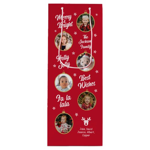 6 Photos Red and White Christmas Ornaments Family Wine Gift Bag