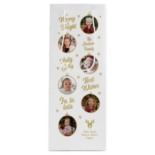 6 Photos White Ornaments Christmas  Wine Gift Bag