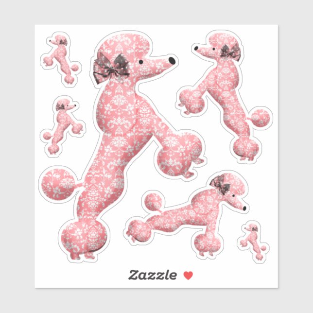6 Pink Dancing Poodle Dog Sticker (Sheet)