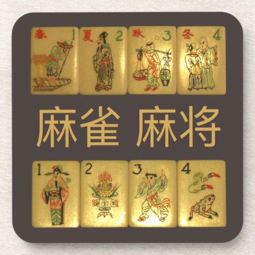 6 plastic coasters  麻雀  麻将  Flowers  Seasons