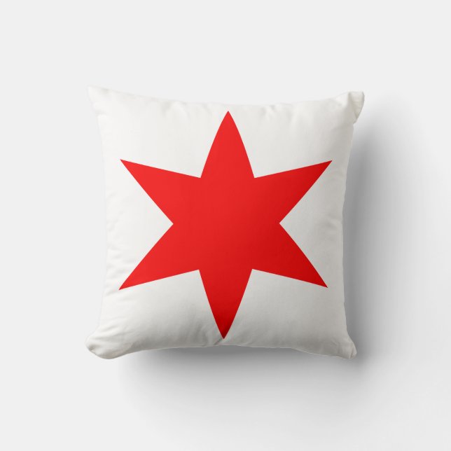 6-Pointed Chicago Flag Red Star Throw Pillow (Front)
