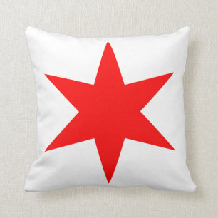 6-Pointed Chicago Flag Red Star Throw Pillow