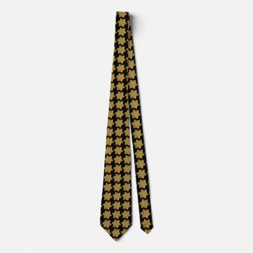 6_Pointed Textured Gold Star on Black Background Neck Tie