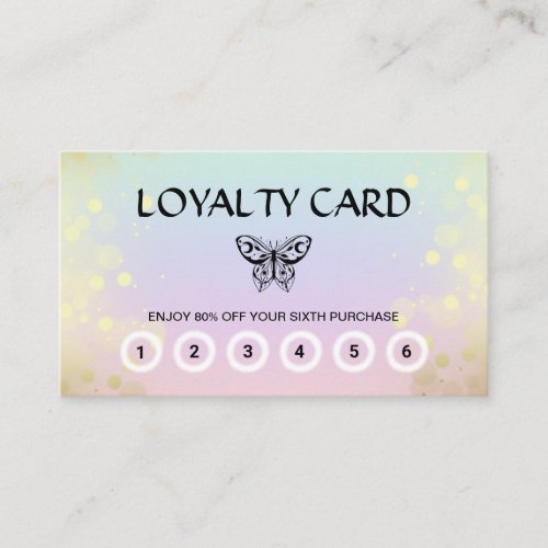  6 Punch Butterfly Moth Magic Rainbow Pastel  Loyalty Card