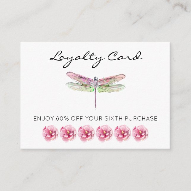 *~* 6 Punch Hole Flowers Dragonfly Loyalty Card (Front)