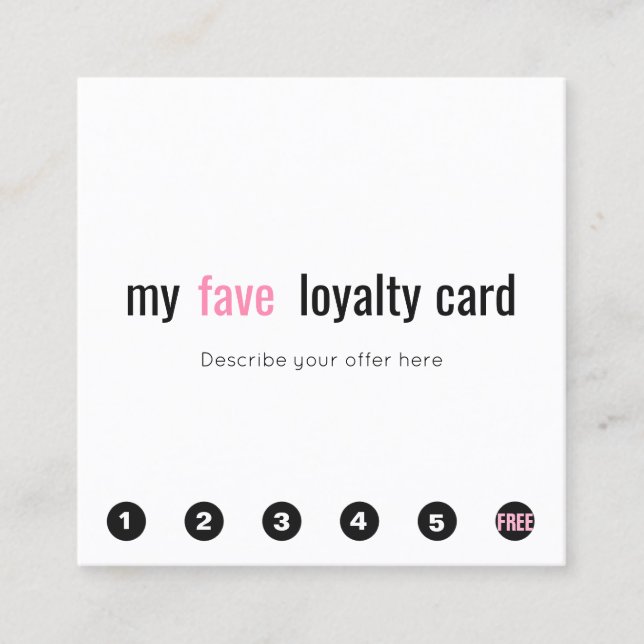 6 Punch Pink Beauty Salon Customer Loyalty Card (Front)