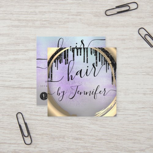 6 Punches Hair Lash Makeup Blue Purple Gold Drips  Square Business Card
