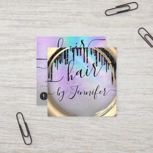 6 Punches Hair Lash Makeup Blue Purple Holographic Square Business Card