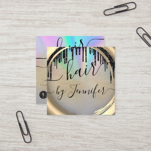 6 Punches Hair Lash Makeup Holograph Black Drips  Square Business Card