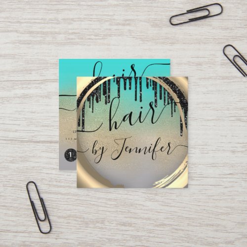 6 Punches Hair Lash Makeup Oceanic Teal Drips   Square Business Card