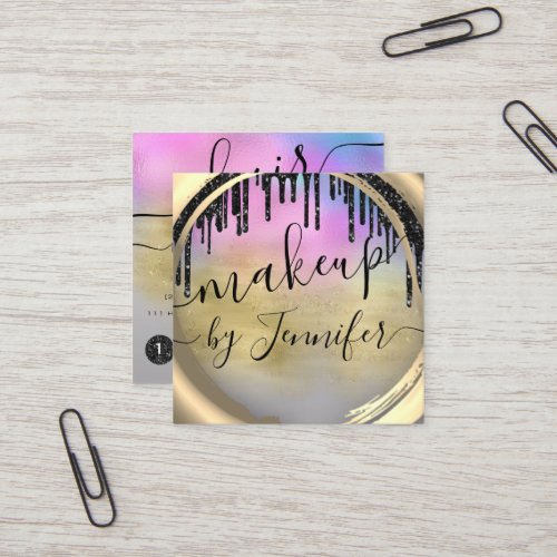 6 Punches Hair Lash Makeup Studio Pink Gold Ombre Square Business Card