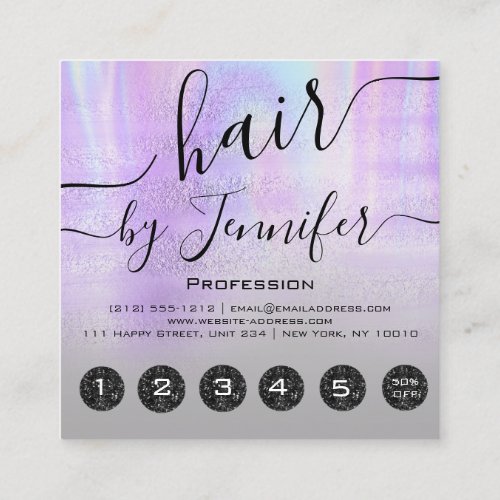 6 Punches Hair Lash Makeup Studio Purple Gold   Square Business Card