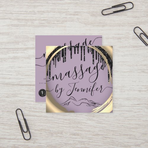 6 Punches Massage Spa Wellness Studio Gold Purple Square Business Card