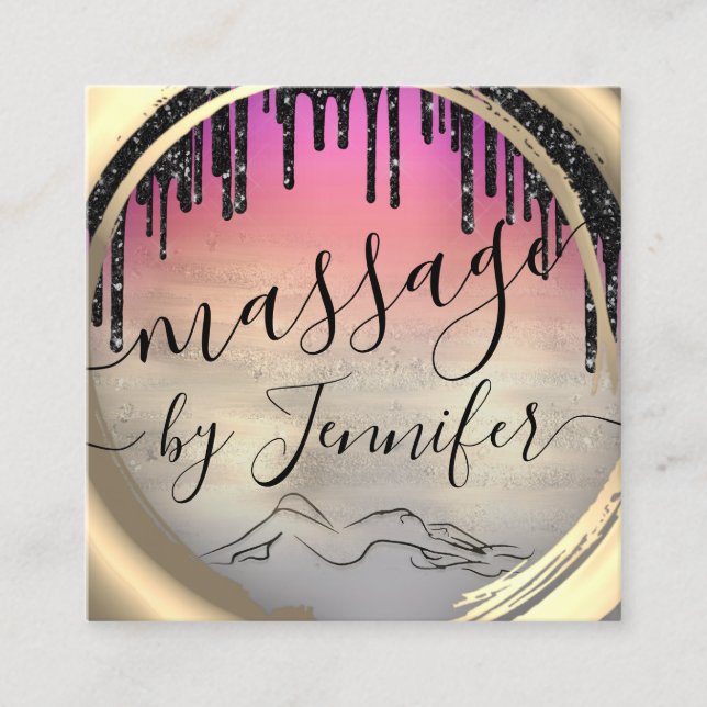 6 Punches Massage Spa Wellness Studio Pink Gold Square Business Card (Front)