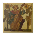 #6 Repro Copeland Medieval Minstrels Music Theme Ceramic Tile<br><div class="desc">Reproduced from a circa 1880 series of 12 Medieval Minstrel tiles by Copeland & Sons. Each tile features a different musician playing a period instrument in a natural setting. Some of the instruments represented include violin/viola, cello or base, lute, mandolin, drum, pan pipes, recorder, a large zither type of string...</div>