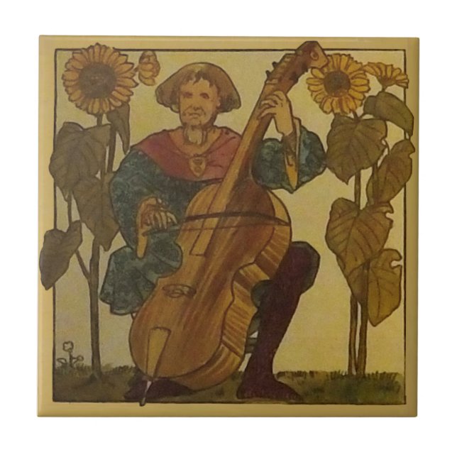 #6 Repro Copeland Medieval Minstrels Music Theme Ceramic Tile (Front)