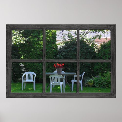 6 Rustic Pane Faux Window with a Backyard View  Po Poster