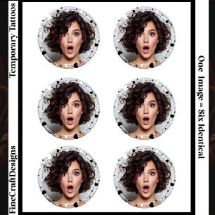 6 Same Photo Custom Photo Hearts Frame Round  Temporary Tattoos