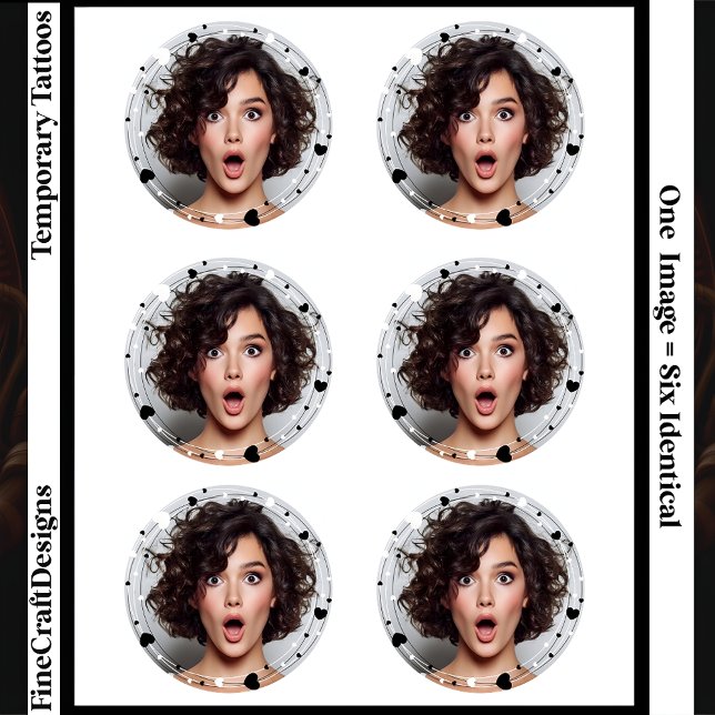 6 Same Photo Custom Photo Hearts Frame Round  Temporary Tattoos (Creator Uploaded)