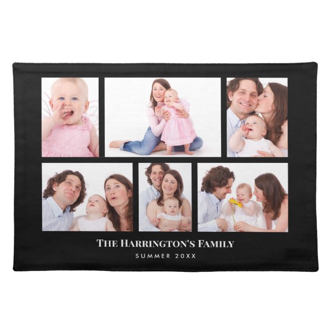 6 Sections Custom Photo Elegant Black Frames Cloth Placemat (Front)