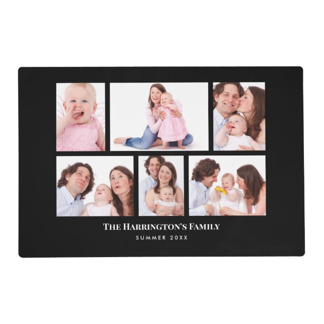 6 Sections Custom Photo Elegant Black Frames Placemat (Front)