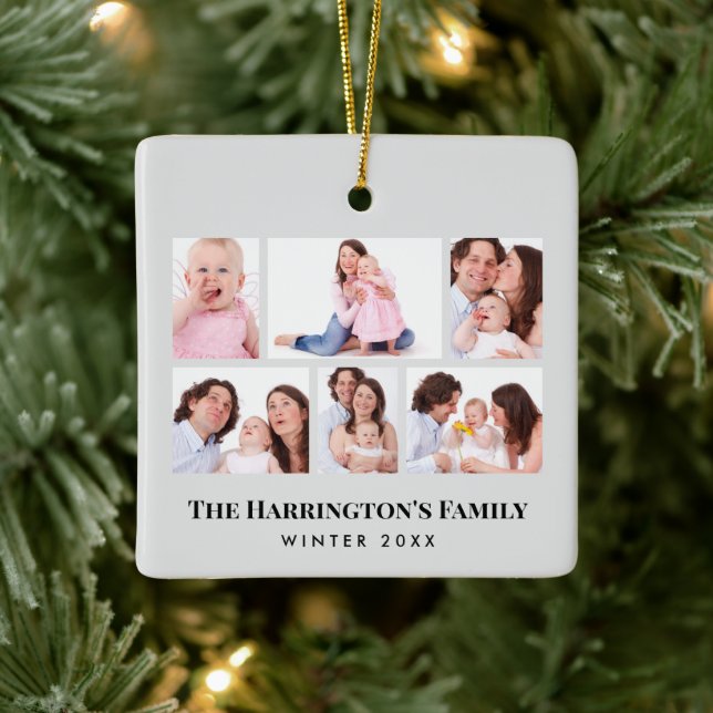 6 Sections Custom Photo Minimalist Gray Frames Ceramic Ornament (Tree)