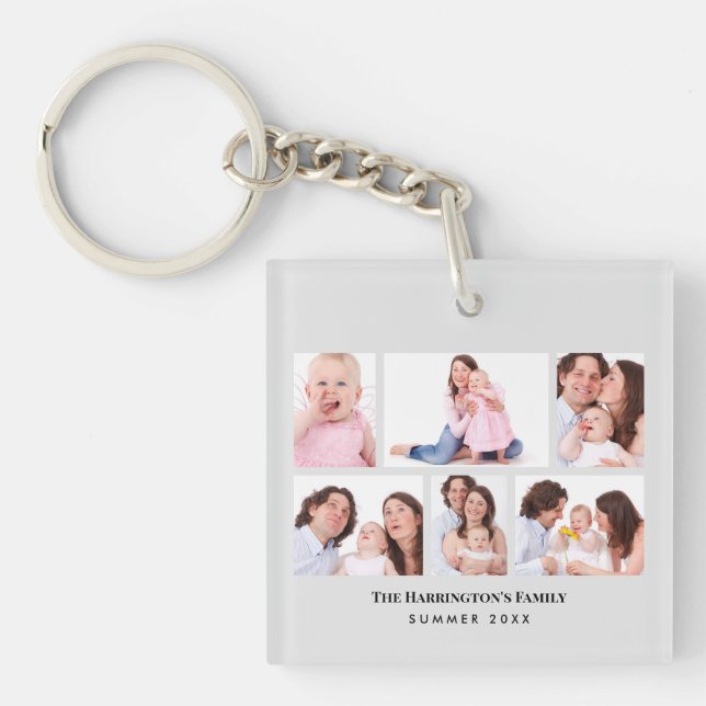 6 Sections Custom Photo Minimalist Gray Frames Keychain (Front)