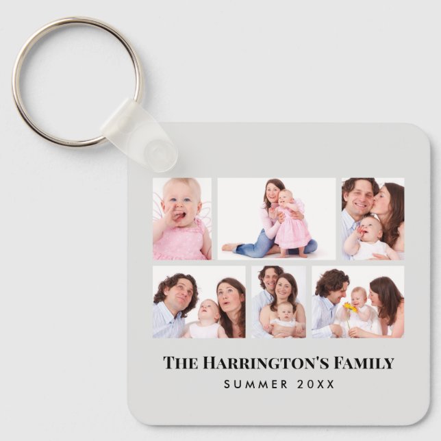 6 Sections Custom Photo Minimalist Gray Frames Keychain (Front)