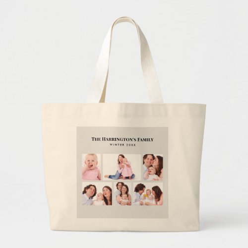 6 Sections Custom Photo Minimalist Gray Frames Large Tote Bag