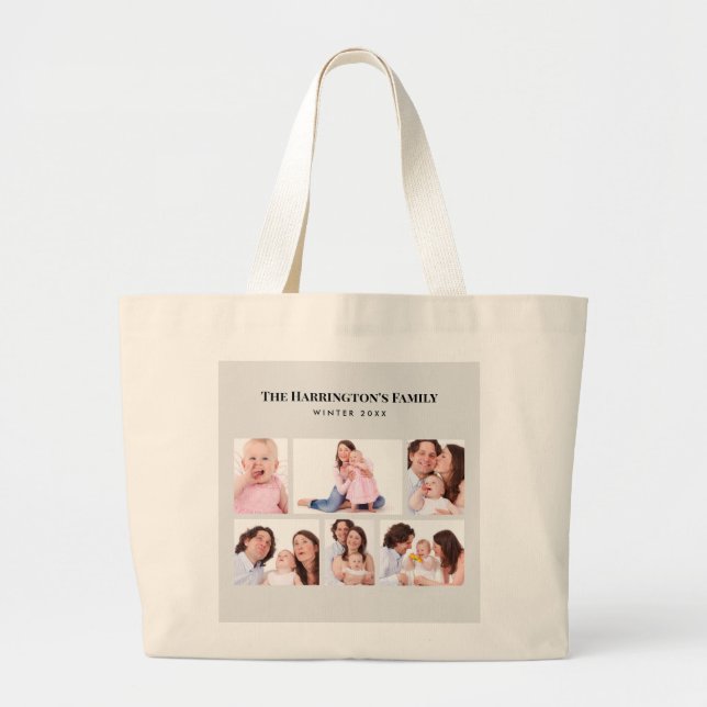 6 Sections Custom Photo Minimalist Gray Frames Large Tote Bag (Front)