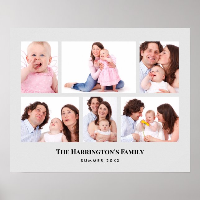 6 Sections Custom Photo Minimalist Gray Frames Poster (Front)