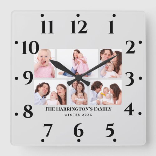 6 Sections Custom Photo Minimalist Gray Frames Square Wall Clock