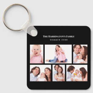6 Sections Custom Photo Simple Elegant Black Frame Keychain