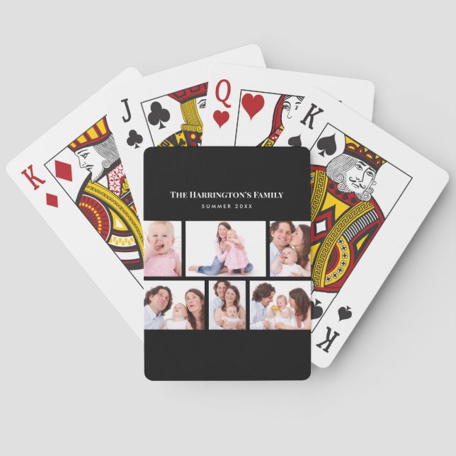 6 Sections Custom Photo Simple Elegant Black Frame Poker Cards (Back)
