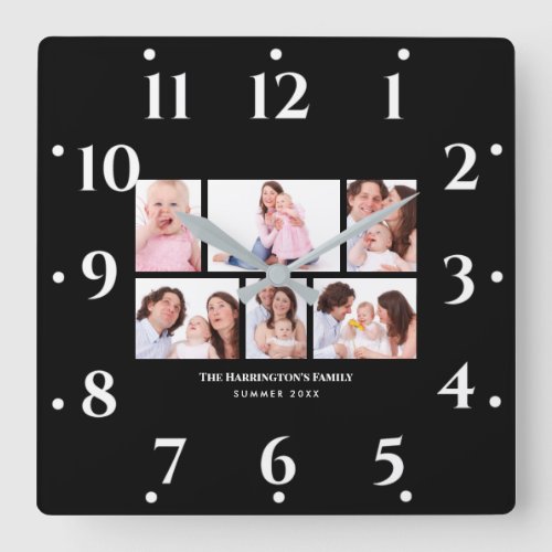 6 Sections Custom Photo Simple Elegant Black Frame Square Wall Clock