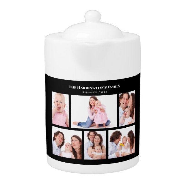 6 Sections Custom Photo Simple Elegant Black Frame Teapot (Front)