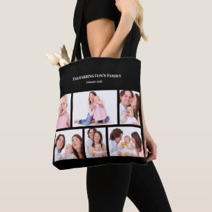6 Sections Custom Photo Simple Elegant Black Frame Tote Bag